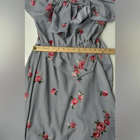 NWT Calvin Klein Striped Floral Embroidery Tie Waist Knee Length Dress Size 6 - Picture 9 of 11